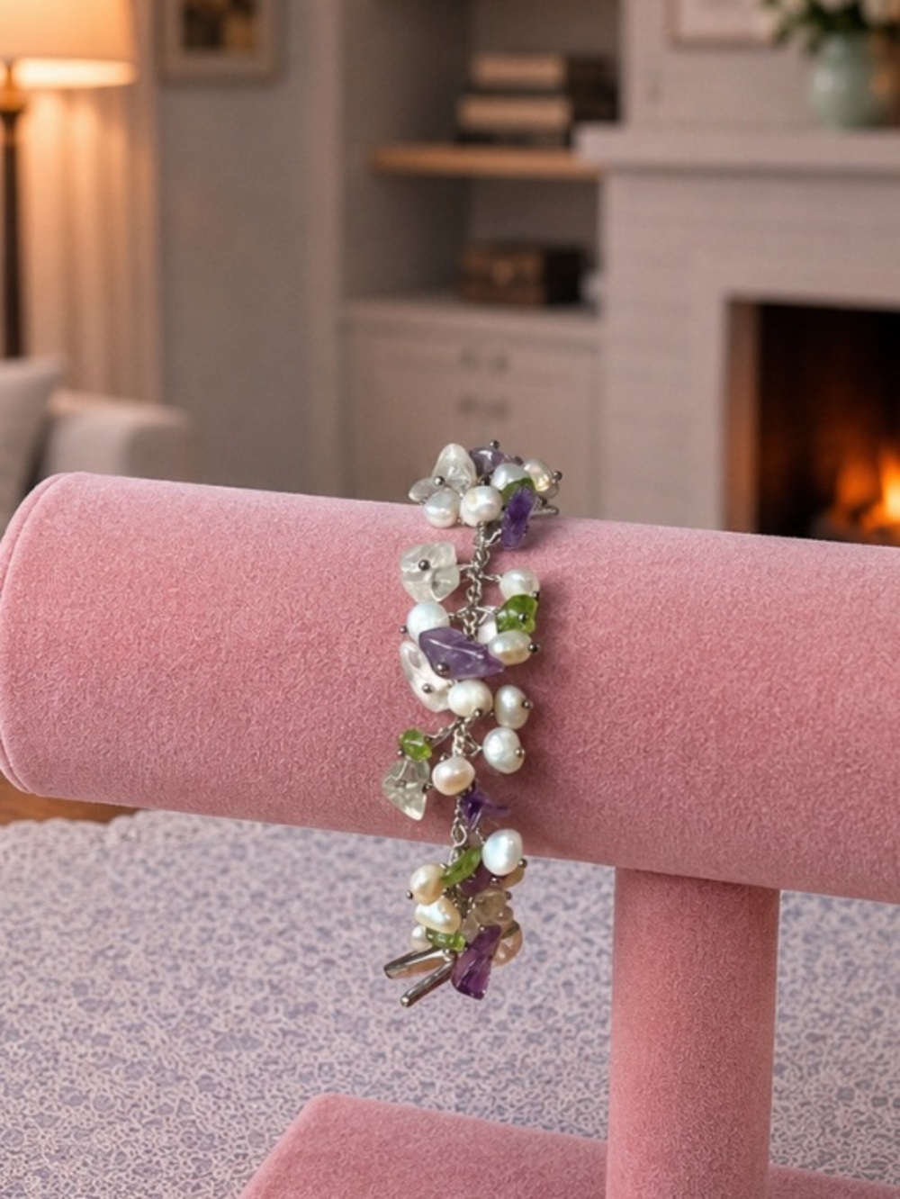 Vintage Silver 925 Pearl & Gemstone Bracelet